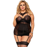 QUEEN LINGERIE - CHEMISE WITH BLACK GARTER S/M - 53Xshop