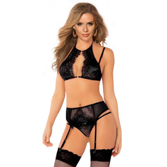 QUEEN LINGERIE - BRA + GARTER AND THONG SET SIZE L/XL - 53Xshop