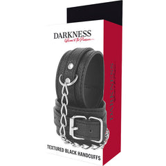 DARKNESS - BLACK TEXTURED LEATHER HANDCUFFS - 53Xshop