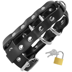 DARKNESS - LEATHER CHASTITY CAGE WITH LOCK - 53Xshop