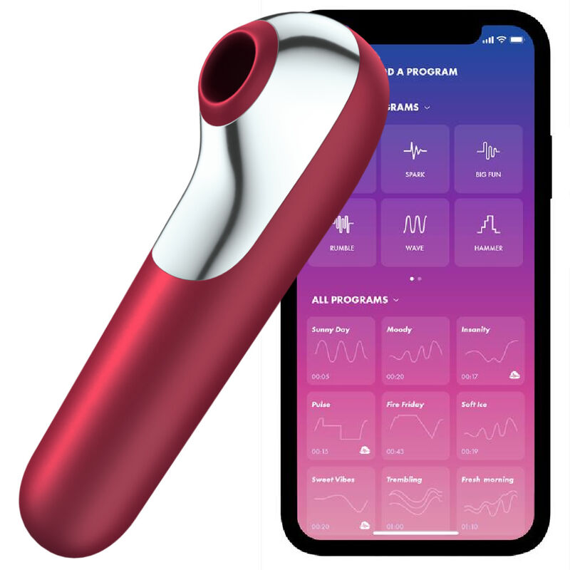 SATISFYER - DUAL LOVE VIBRATOR AND SUCTIONER WITH PULSED AIR RED - 53Xshop