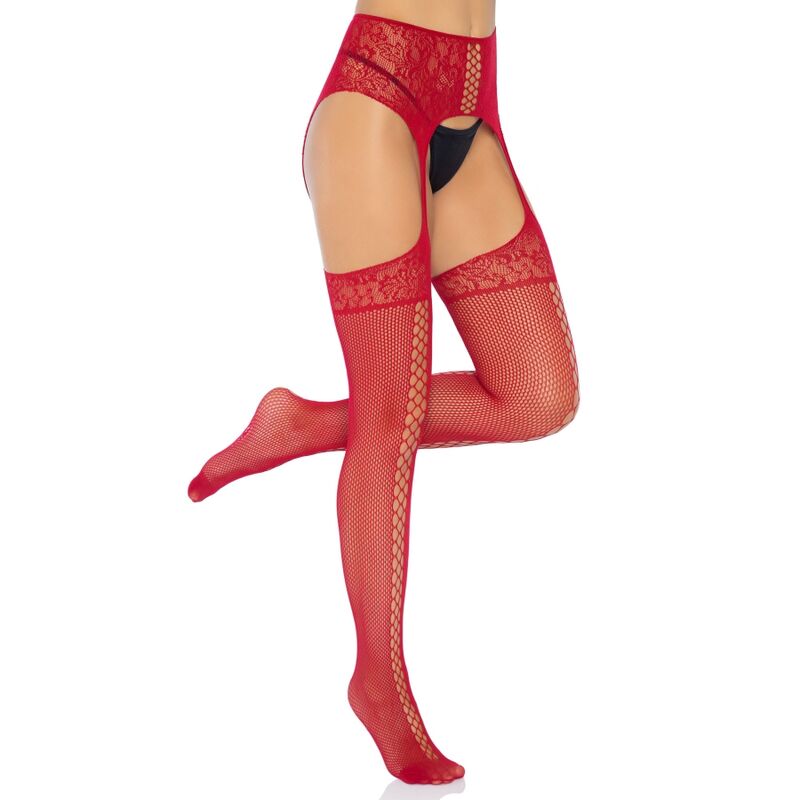 LEG AVENUE - MEDIAS DE ENCAJES CON LIGUERO BURDEOS TALLA UNICA - 53Xshop