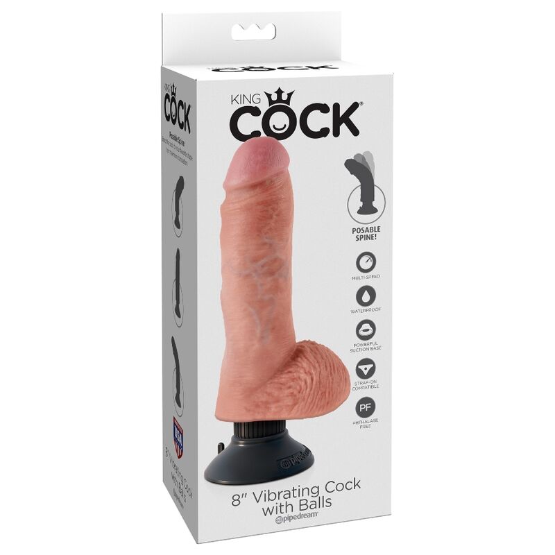 KING COCK - 20.3 CM VIBRATING COCK WITH BALLS FLESH - 53Xshop