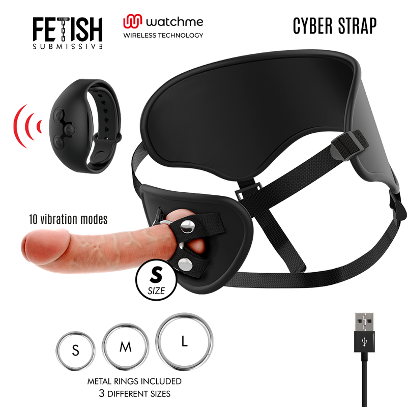 FETISH SUBMISSIVE CYBER STRAP - HARNESS WITH REMOTE CONTROL DILDO WATCHME S TECHNOLOGY - 53Xshop