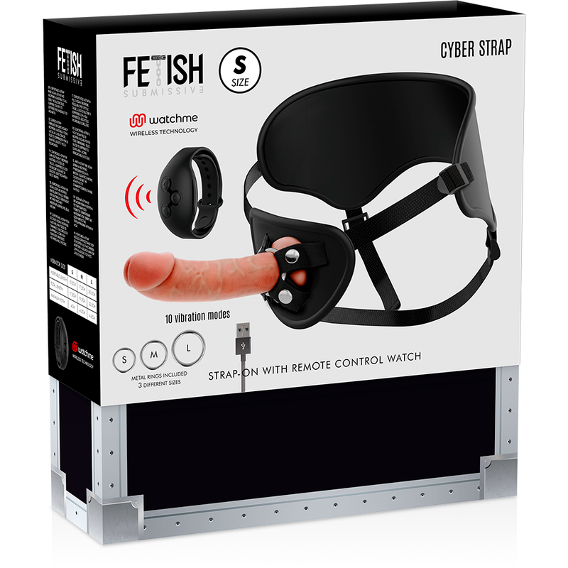 FETISH SUBMISSIVE CYBER STRAP - HARNESS WITH REMOTE CONTROL DILDO WATCHME S TECHNOLOGY - 53Xshop