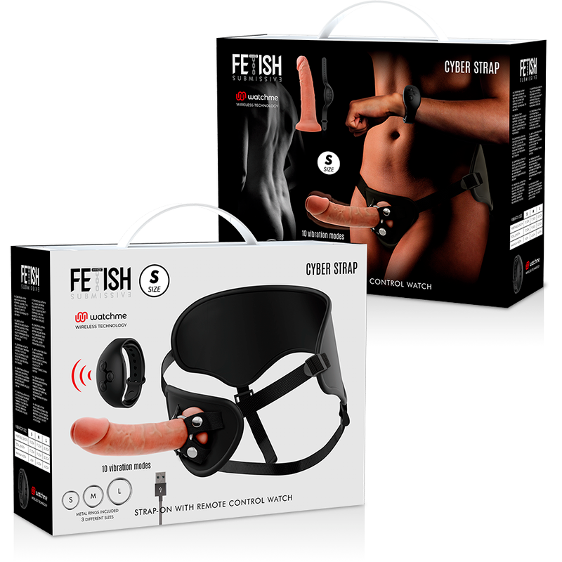 FETISH SUBMISSIVE CYBER STRAP - HARNESS WITH REMOTE CONTROL DILDO WATCHME S TECHNOLOGY - 53Xshop