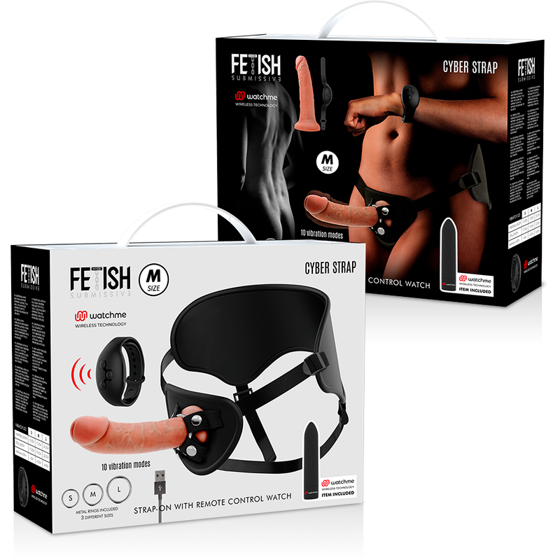 FETISH SUBMISSIVE CYBER STRAP - HARNESS WITH DILDO AND BULLET REMOTE CONTROL WATCHME M TECHNOLOGY - 53Xshop