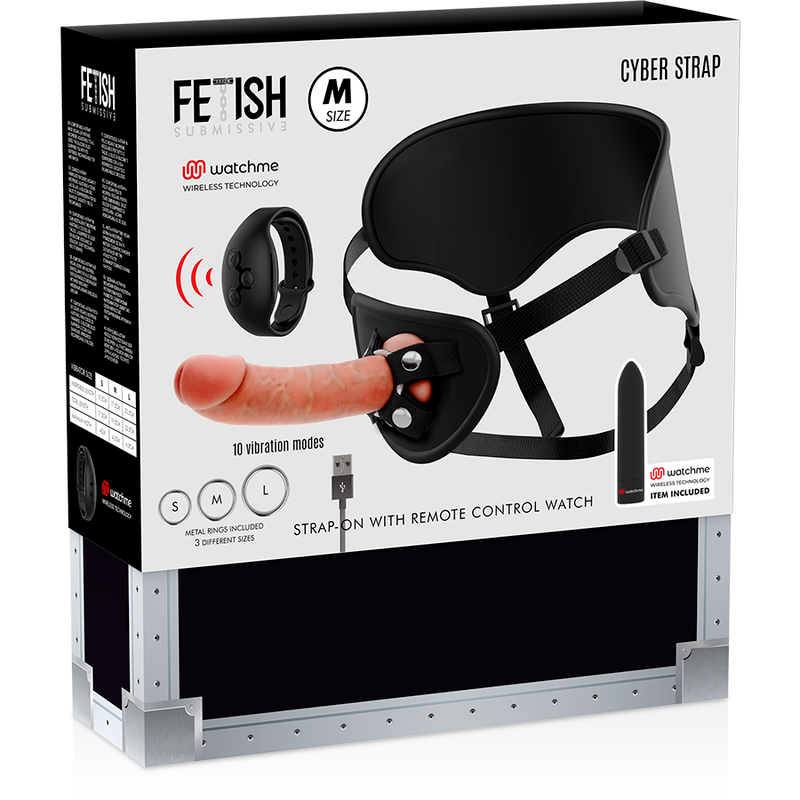 FETISH SUBMISSIVE CYBER STRAP - HARNESS WITH DILDO AND BULLET REMOTE CONTROL WATCHME M TECHNOLOGY - 53Xshop