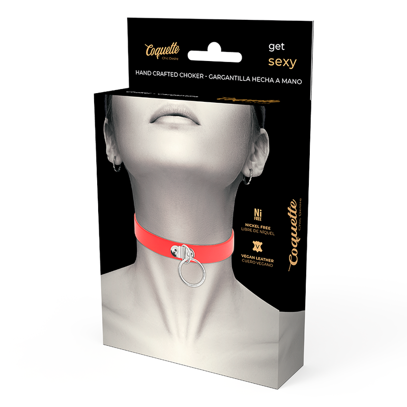 COQUETTE CHIC DESIRE - RED VEGAN LEATHER NECKLACE WOMAN FETISH ACCESSORY - 53Xshop