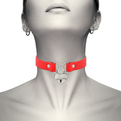 COQUETTE CHIC DESIRE - RED VEGAN LEATHER NECKLACE WITH HEART ACCESSORY WITH KEY - 53Xshop