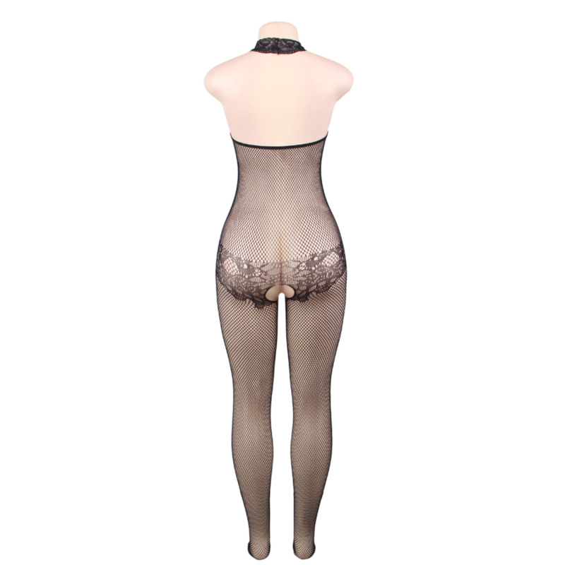 QUEEN LINGERIE - BODYSTOCKING WITH OPENING AND FLORAL LACE S/L - 53Xshop