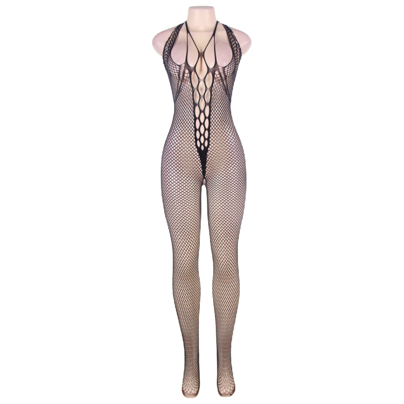 QUEEN LINGERIE - HALTER NECK AND OPEN BACK BODYSTOCKING S/L - 53Xshop