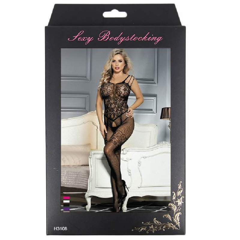 QUEEN LINGERIE - BODYSTOCKING WITH FLOWER OPENING S/L - 53Xshop