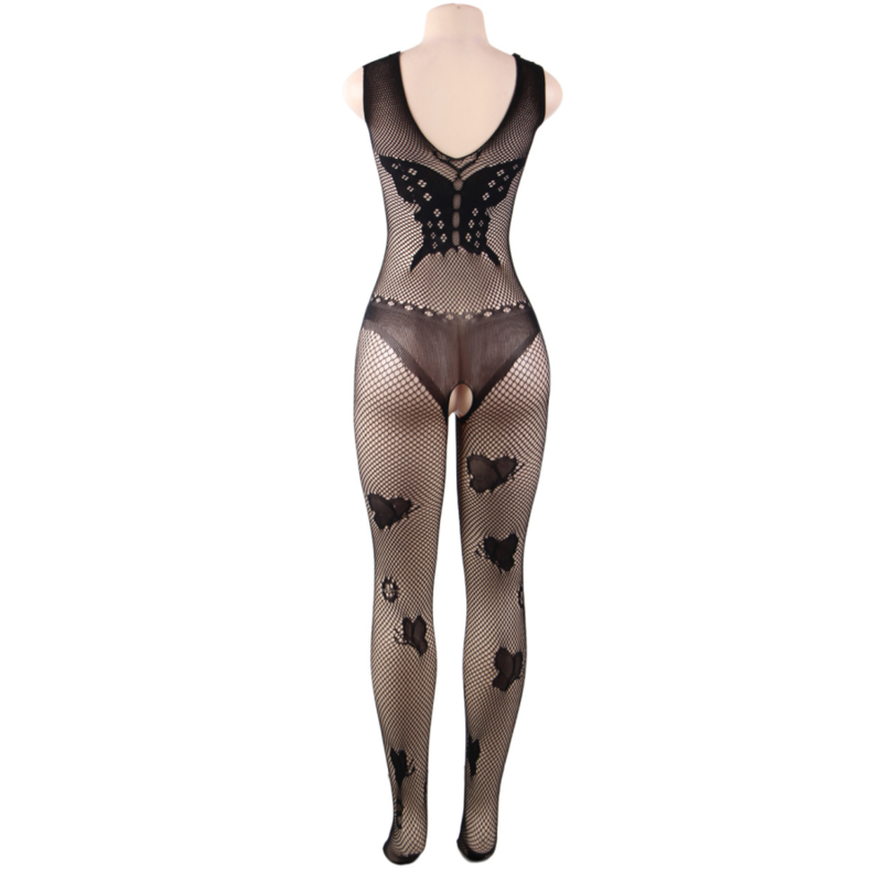 QUEEN LINGERIE - BUTTERFLY EMBROIDERED BODYSTOCKING S/L - 53Xshop