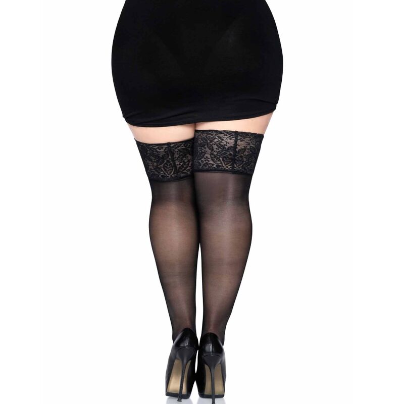 LEG AVENUE - BLACK STOCKINGS WITH WIDE LACE ONE SIZE - 53Xshop