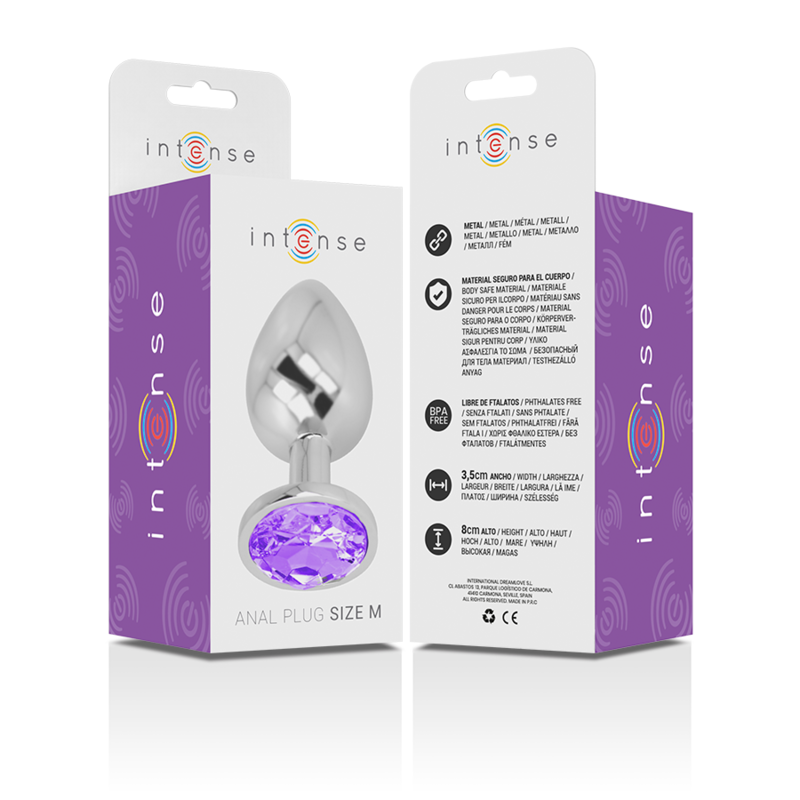 INTENSE - PLUG ANAL EN METAL ALUMINIUM AVEC CRISTAL VIOLET TAILLE M