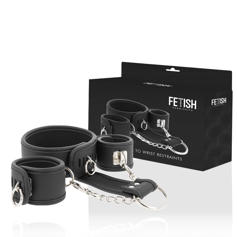FETISH SUBMISSIVE - VEGAN LEATHER NECKLACE AND HANDCUFFS WITH NOPRENE LINING - 53Xshop
