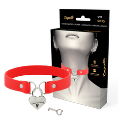 COQUETTE CHIC DESIRE - RED VEGAN LEATHER NECKLACE WITH HEART ACCESSORY WITH KEY - 53Xshop