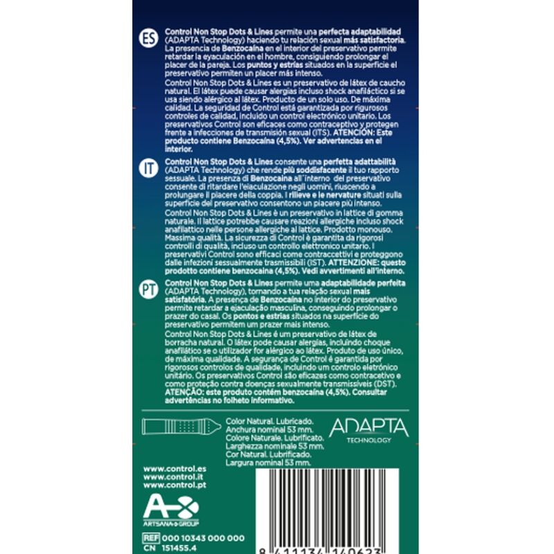 CONTROL - NONSTOP DOTS AND LINES CONDOMS 12 UNITS - 53Xshop