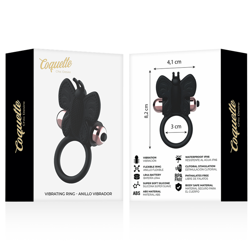 COQUETTE CHIC DESIRE - COCK RING BUTTERFLY WITH VIBRATOR BLACK/ GOLD - 53Xshop