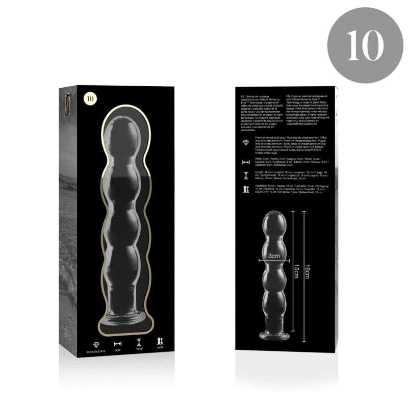 SÉRIE NEBULA PAR IBIZA - MODÈLE 10 GODE EN VERRE BOROSILICATE TRANSPARENT 16,5 CM -O- 3,5 CM