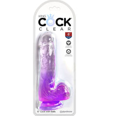 KING COCK - PÉNIS RÉALISTE TRANSPARENT AVEC COUILLES 13,5 CM VIOLET