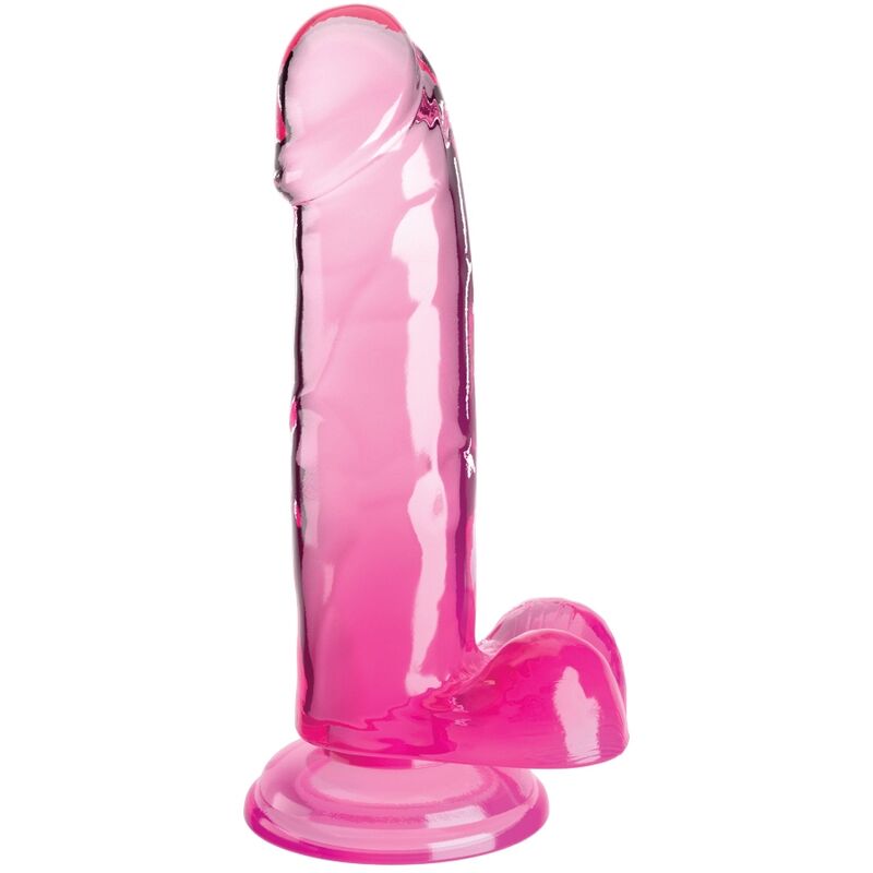 KING COCK - PÉNIS RÉALISTE TRANSPARENT AVEC COUILLES 15,2 CM ROSE