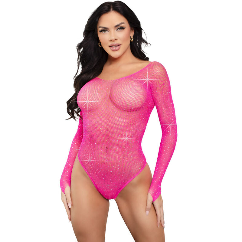 LEG AVENUE - CRYSTALIZED LONG SLEEVE BODYSUIT BLACK - 53Xshop