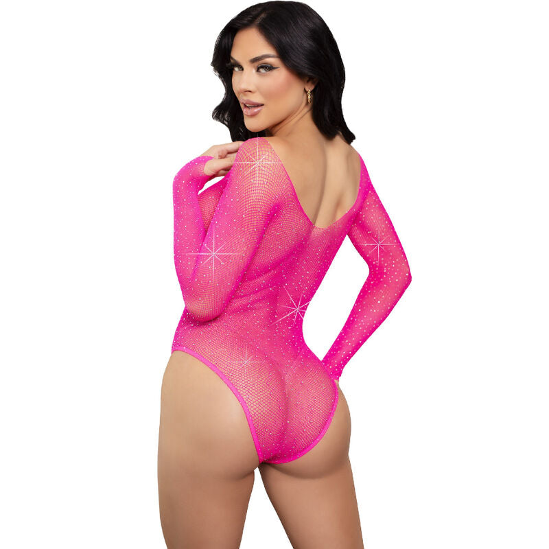LEG AVENUE - CRYSTALIZED LONG SLEEVE BODYSUIT BLACK - 53Xshop