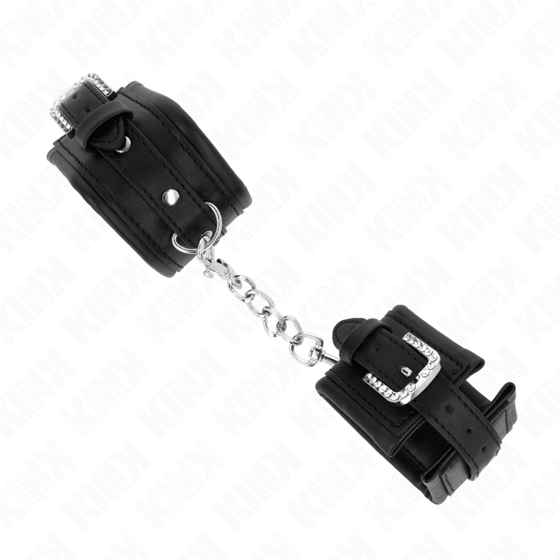 KINK - ATTACHES DE POIGNET À BOUCLE EN STRASS NOIRES RÉGLABLES 25-32 CM X 5,5 CM