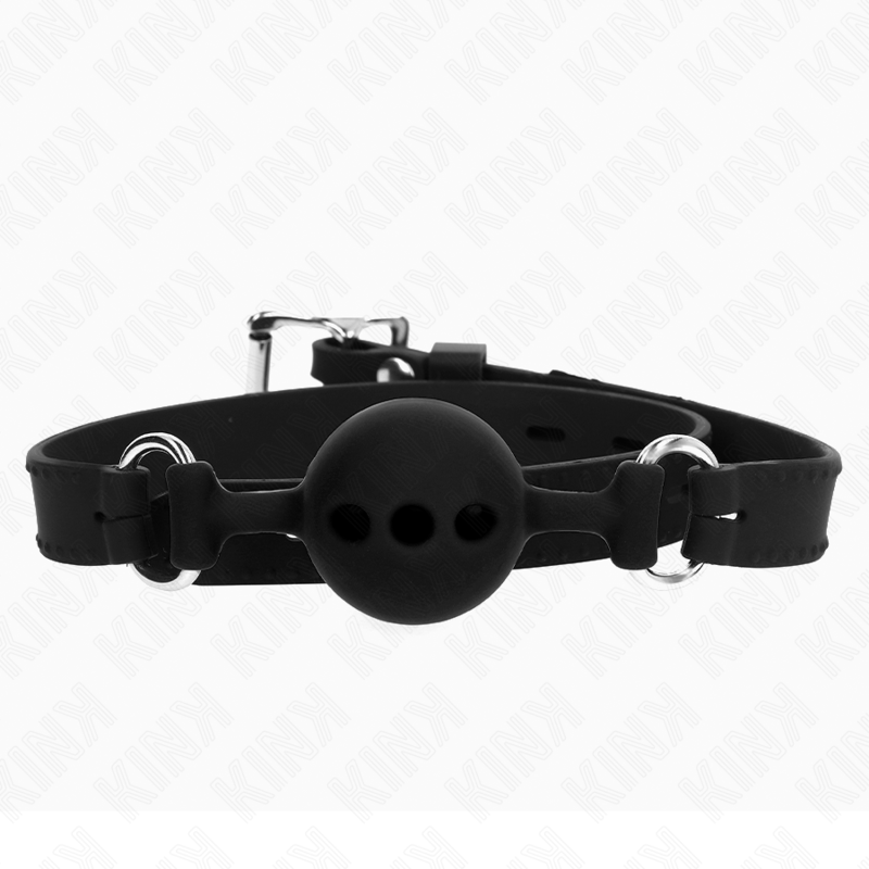 KINK - BÂILLON ENTIÈREMENT EN SILICONE 55 x 2 CM AVEC BOULE DE 4 CM TAILLE S NOIR RÉGLABLE 35-51 CM