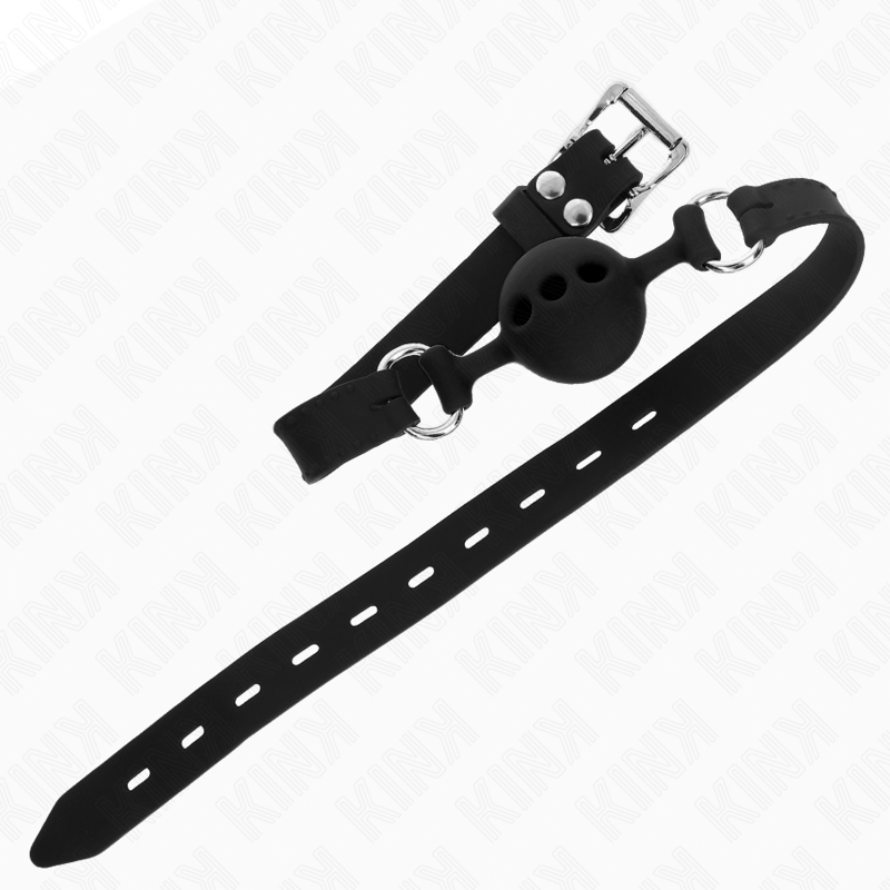 KINK - BÂILLON ENTIÈREMENT EN SILICONE 55 x 2 CM AVEC BOULE DE 4 CM TAILLE S NOIR RÉGLABLE 35-51 CM