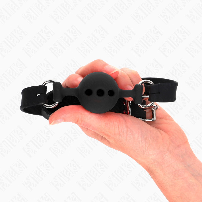 KINK - BÂILLON ENTIÈREMENT EN SILICONE 55 x 2 CM AVEC BOULE DE 4 CM TAILLE S NOIR RÉGLABLE 35-51 CM