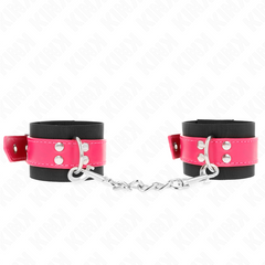 KINK - ATTACHES DE POIGNET EN NYLON NOIR AVEC CEINTURE EN SIMILICUIR ROSE FRAMBOISE RÉGLABLE 19-29 CM X 5,1 CM