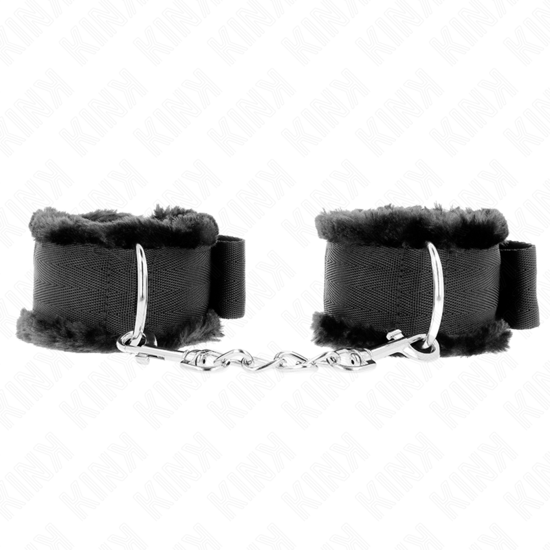KINK - ATTACHES DE POIGNET DOUBLÉES DE FOURRURE NOIRES RÉGLABLES 17-31 CM X 7 CM