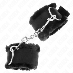 KINK - ATTACHES DE POIGNET DOUBLÉES DE FOURRURE NOIRES RÉGLABLES 17-31 CM X 7 CM