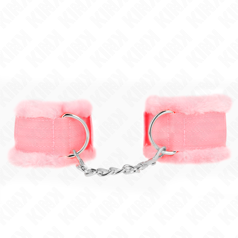 KINK - ATTACHES DE POIGNET DOUBLÉES DE FOURRURE ROSE RÉGLABLES 17-31 CM X 7 CM