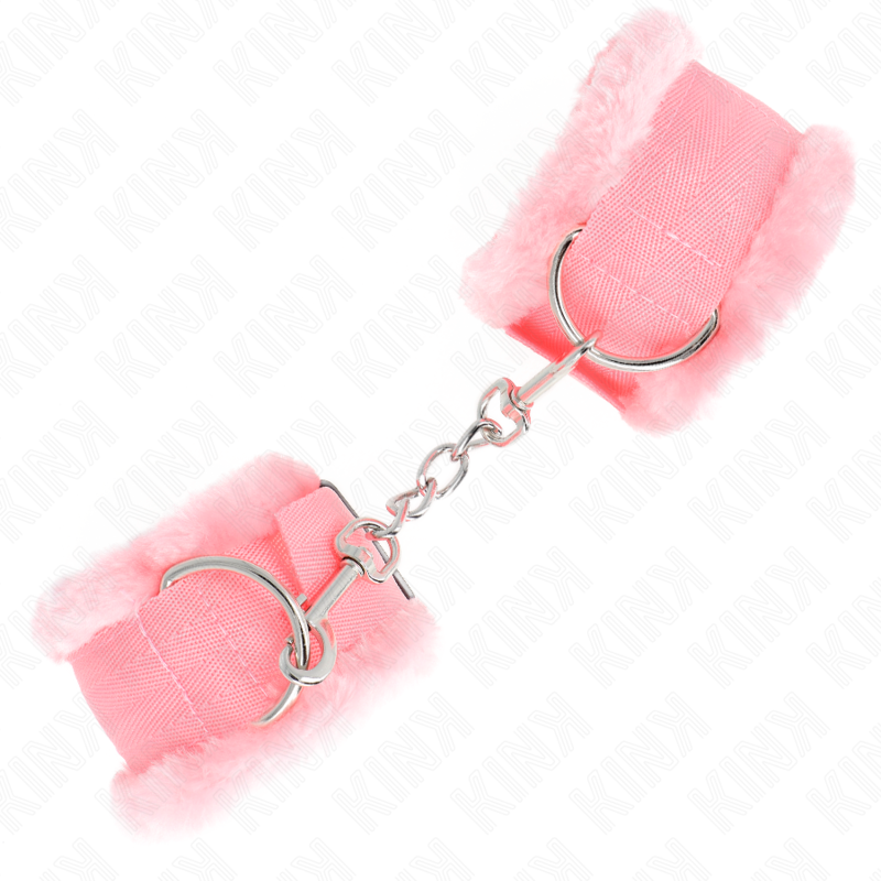KINK - ATTACHES DE POIGNET DOUBLÉES DE FOURRURE ROSE RÉGLABLES 17-31 CM X 7 CM