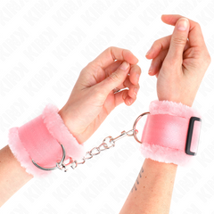 KINK - ATTACHES DE POIGNET DOUBLÉES DE FOURRURE ROSE RÉGLABLES 17-31 CM X 7 CM