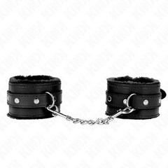 KINK - ATTACHES DE POIGNET DOUBLÉES DE FOURRURE DE QUALITÉ SUPÉRIEURE NOIRES AVEC CEINTURE NOIRE RÉGLABLE 17-29 CM X 6 CM