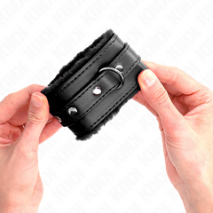 KINK - ATTACHES DE POIGNET DOUBLÉES DE FOURRURE DE QUALITÉ SUPÉRIEURE NOIRES AVEC CEINTURE NOIRE RÉGLABLE 17-29 CM X 6 CM