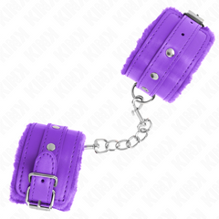 KINK - ATTACHES DE POIGNET DOUBLÉES DE FOURRURE DE QUALITÉ SUPÉRIEURE VIOLET AVEC CEINTURE VIOLET RÉGLABLE 17-29 CM X 6 CM