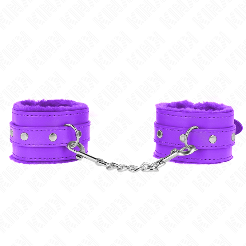 KINK - ATTACHES DE POIGNET DOUBLÉES DE FOURRURE DE QUALITÉ SUPÉRIEURE VIOLET AVEC CEINTURE VIOLET RÉGLABLE 17-29 CM X 6 CM