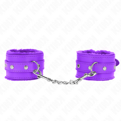 KINK - ATTACHES DE POIGNET DOUBLÉES DE FOURRURE DE QUALITÉ SUPÉRIEURE VIOLET AVEC CEINTURE VIOLET RÉGLABLE 17-29 CM X 6 CM