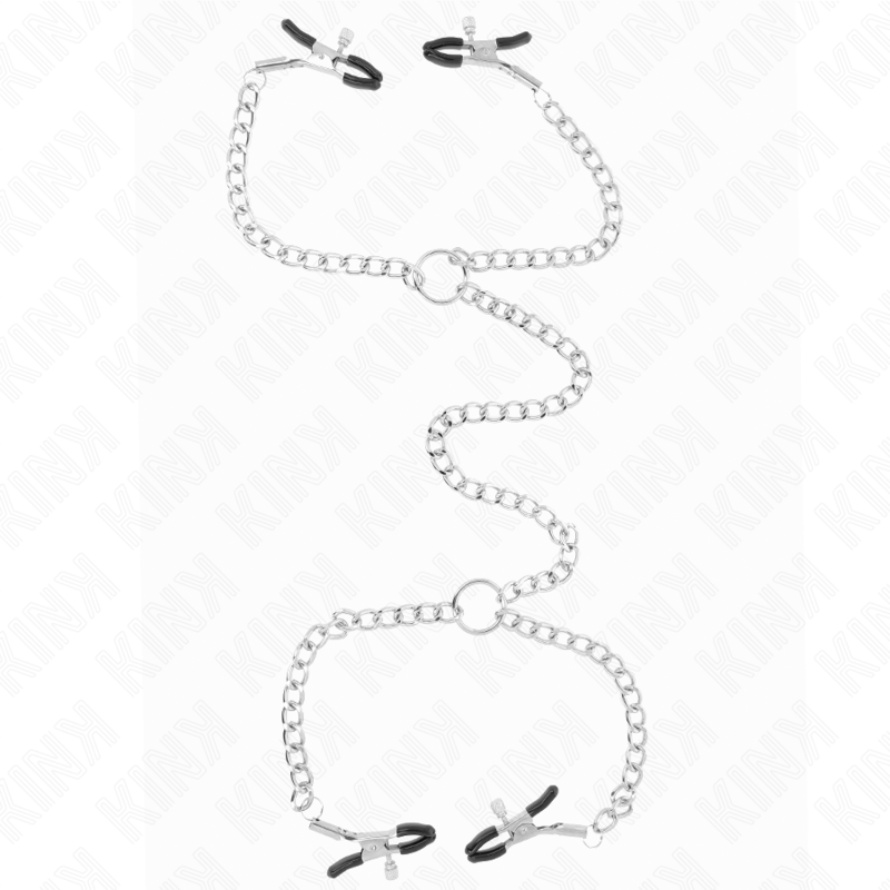 KINK - 4 PINCES À TÉTONS À CHAÎNE 32 CM AVEC PETITES CHAÎNES 14 CM