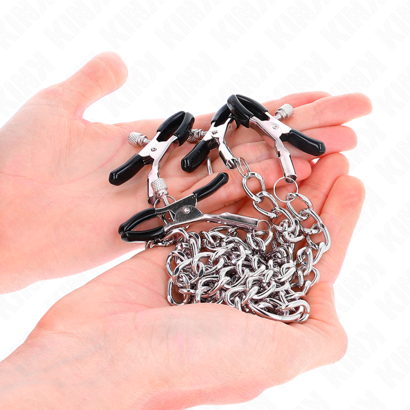KINK - 4 PINCES À TÉTONS À CHAÎNE 32 CM AVEC PETITES CHAÎNES 14 CM