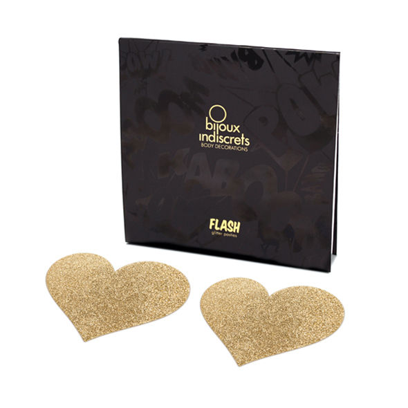 BIJOUX - INDISCRETS FLASH GOLDEN HEART NIPPLE COVERS - 53Xshop