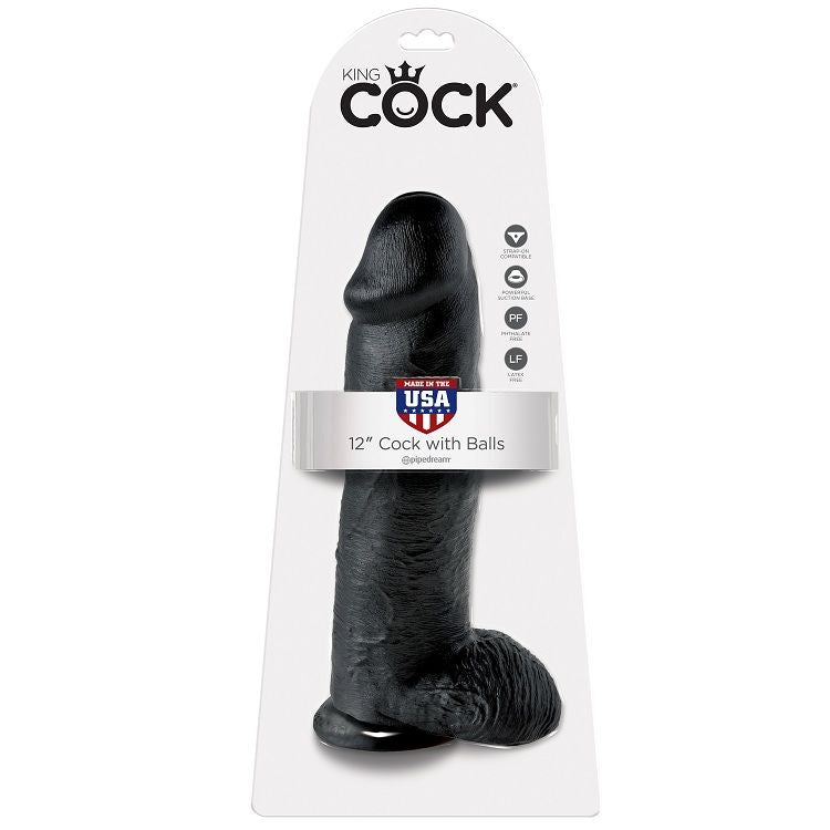 KING COCK - 12 DILDO BLACK WITH BALLS 30.48 CM - 53Xshop