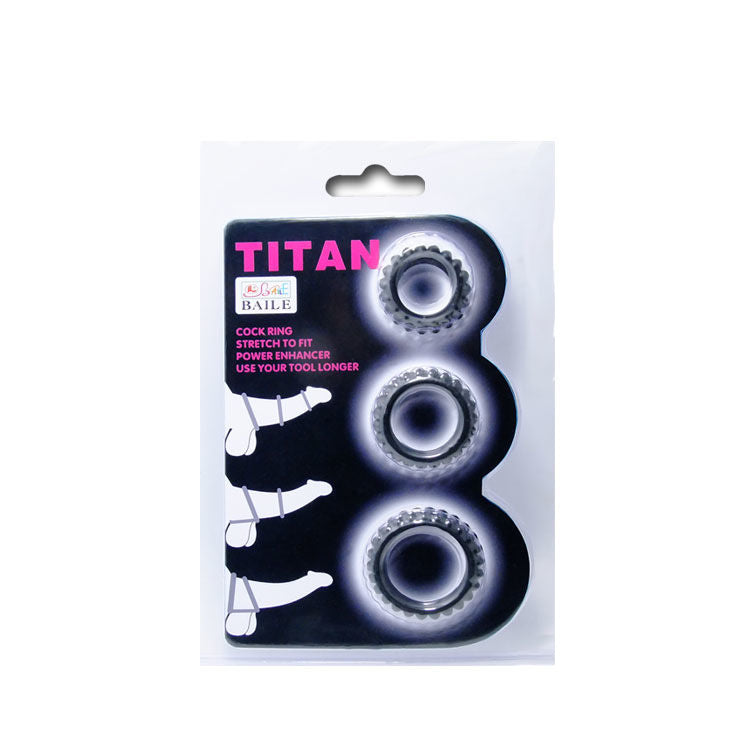 BAILE - TITAN SET 3PCS COCK RING BLACK 2.8 + 2.4 + 1.9 CM - 53Xshop