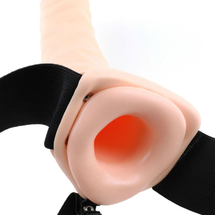 FETISH FANTASY SERIES - 19 CM VIBRATING HOLLOW STRAP-ON BROWN - 53Xshop